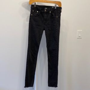 Rag & Bone black mid-rise ankle skinny modal jeans raw hem